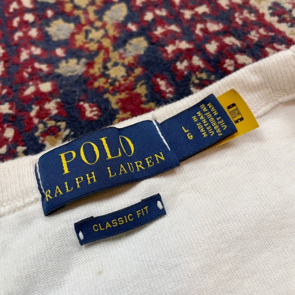 Polo Ralph Lauren Mens Classic Fit White Graphic Applique T-Shirt Large Stained
